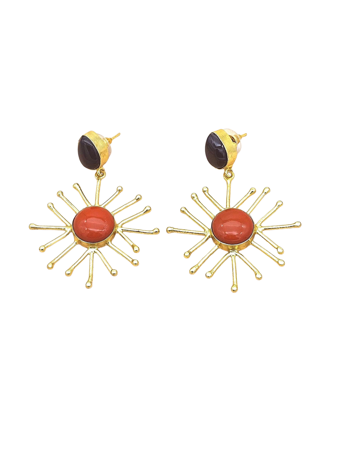Gold Plated Brass Dangle Earrings –  Semi Precious Stone Handcrafted Jewelry