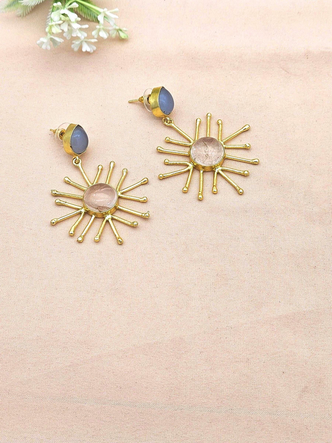 Gold Plated Brass Dangle Earrings –  Semi Precious Stone Handcrafted Jewelry