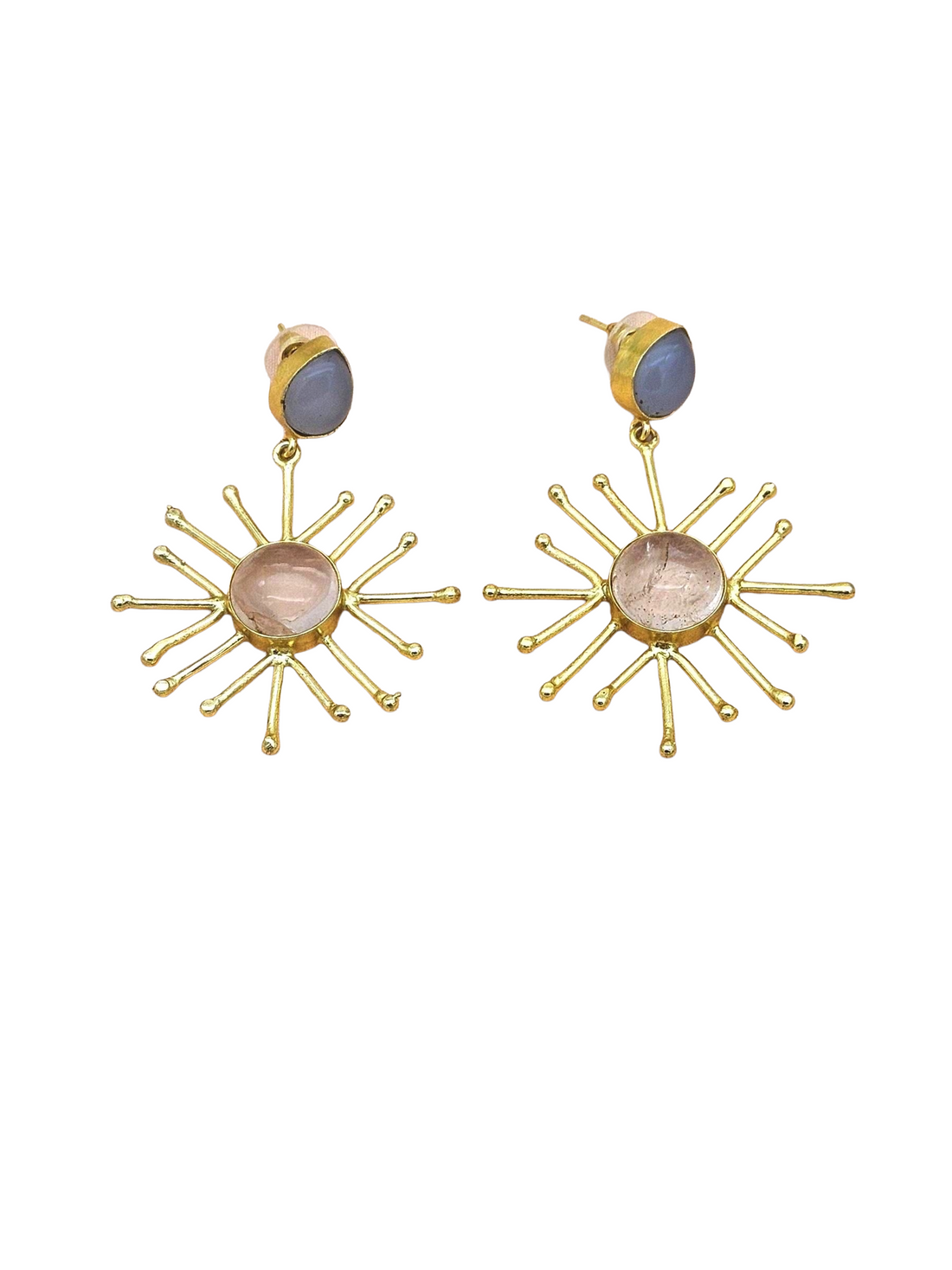 Gold Plated Brass Dangle Earrings –  Semi Precious Stone Handcrafted Jewelry