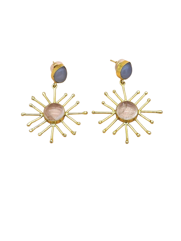 Gold Plated Brass Dangle Earrings –  Semi Precious Stone Handcrafted Jewelry