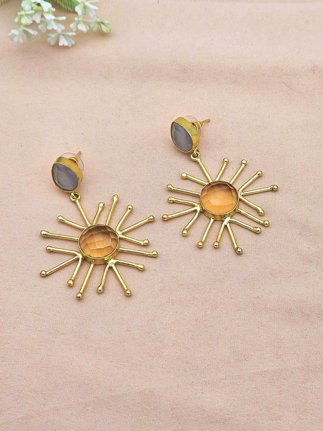Gold Plated Brass Dangle Earrings –  Semi Precious / Imitation Stone Handcrafted Jewelry