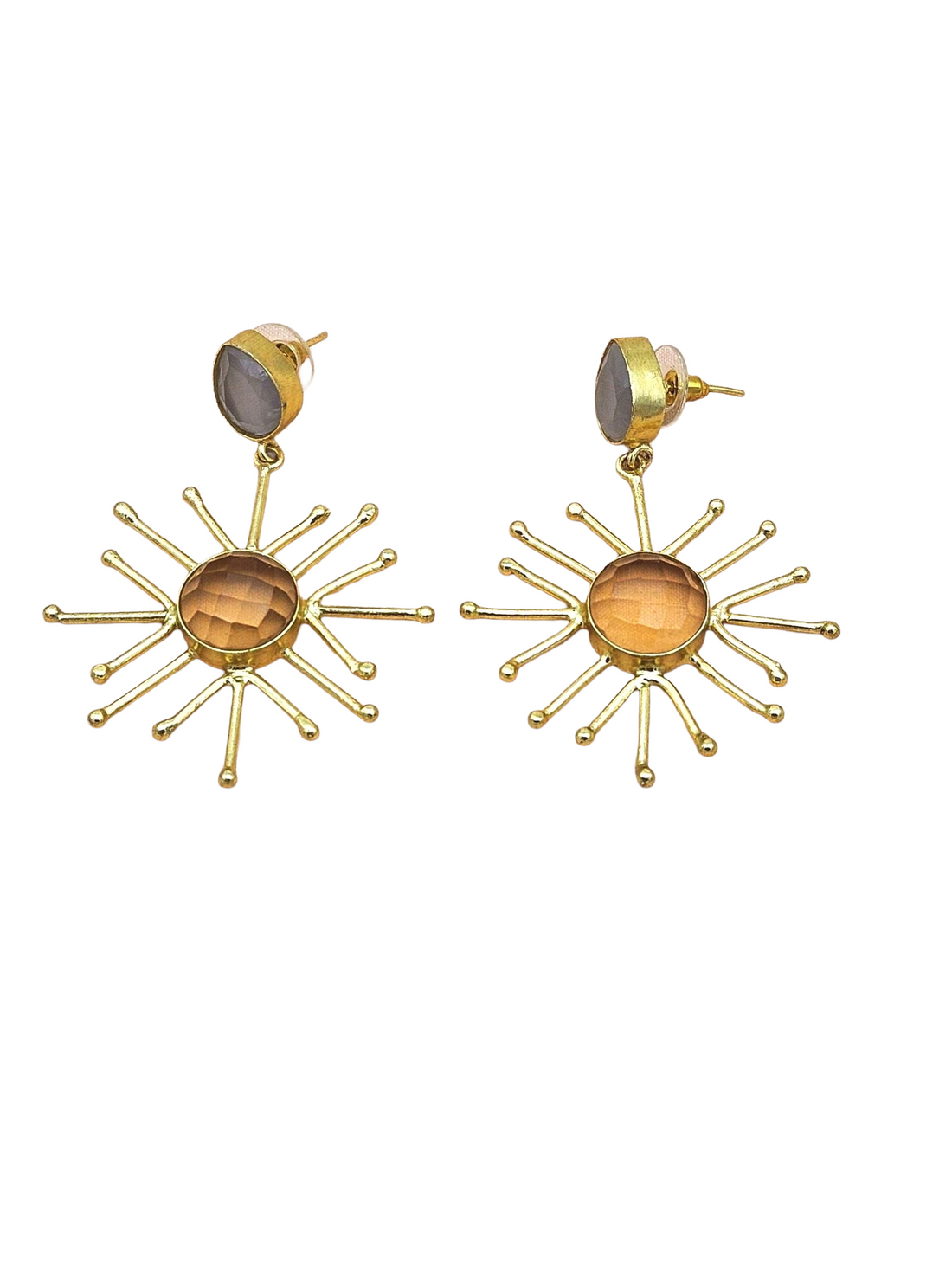 Gold Plated Brass Dangle Earrings –  Semi Precious / Imitation Stone Handcrafted Jewelry