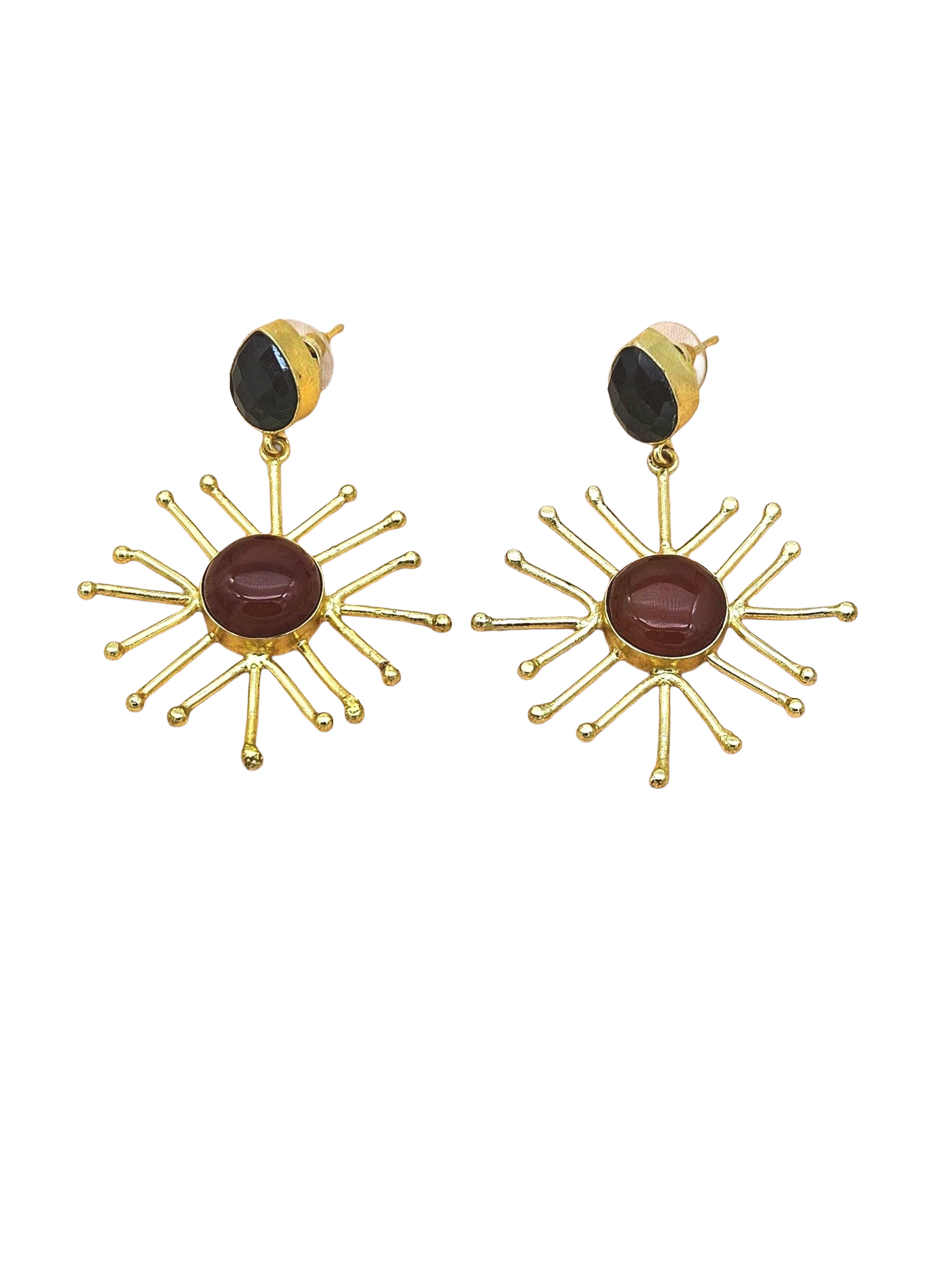 Gold Plated Brass Dangle Earrings –  Semi Precious Stone Handcrafted Jewelry