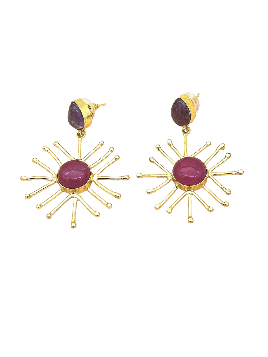 Gold Plated Brass Dangle Earrings –  Semi Precious Stone Handcrafted Jewelry