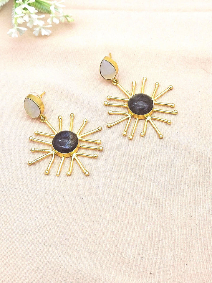 Gold Plated Brass Dangle Earrings –  Semi Precious Stone Handcrafted Jewelry