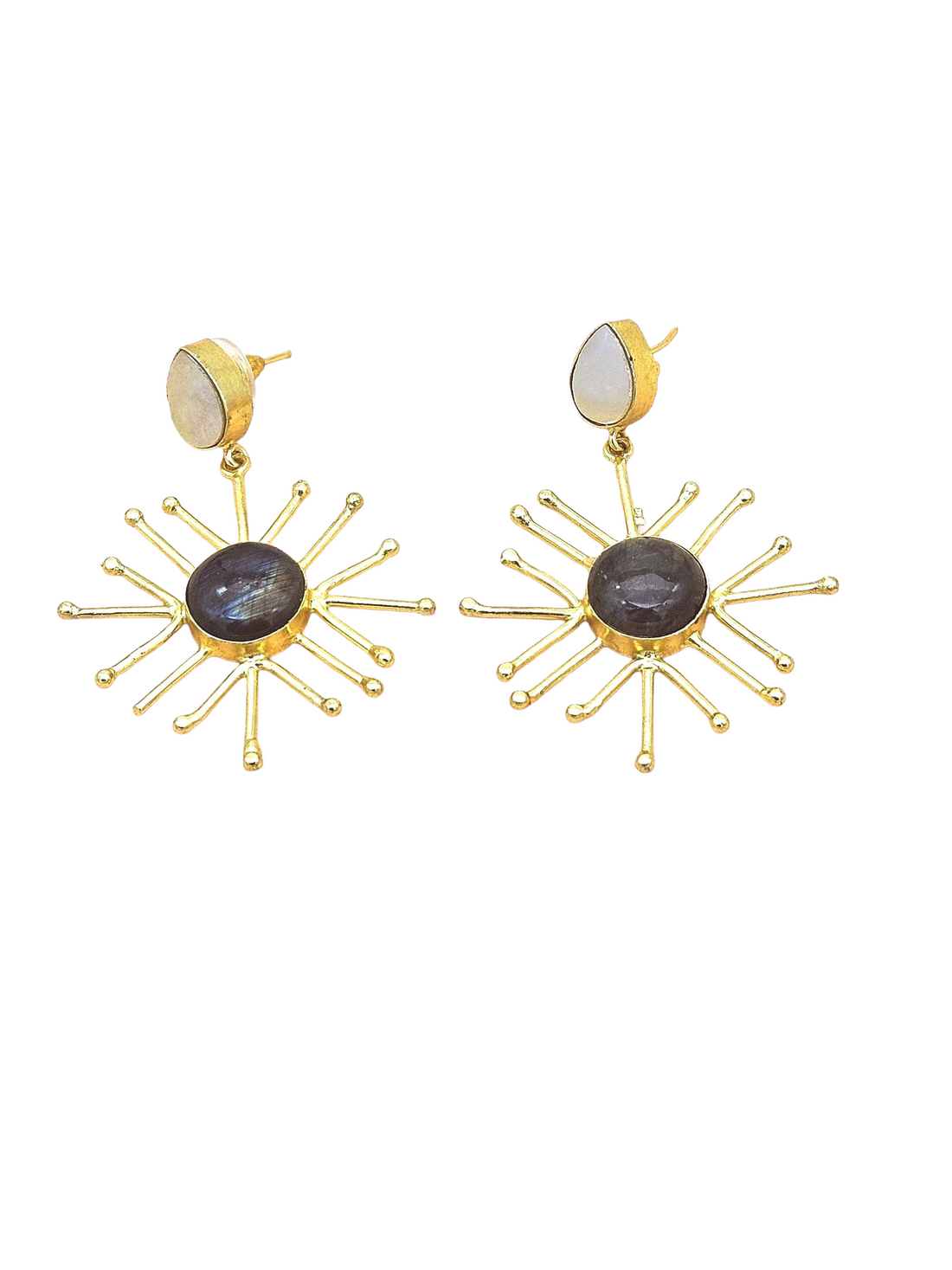 Gold Plated Brass Dangle Earrings –  Semi Precious Stone Handcrafted Jewelry