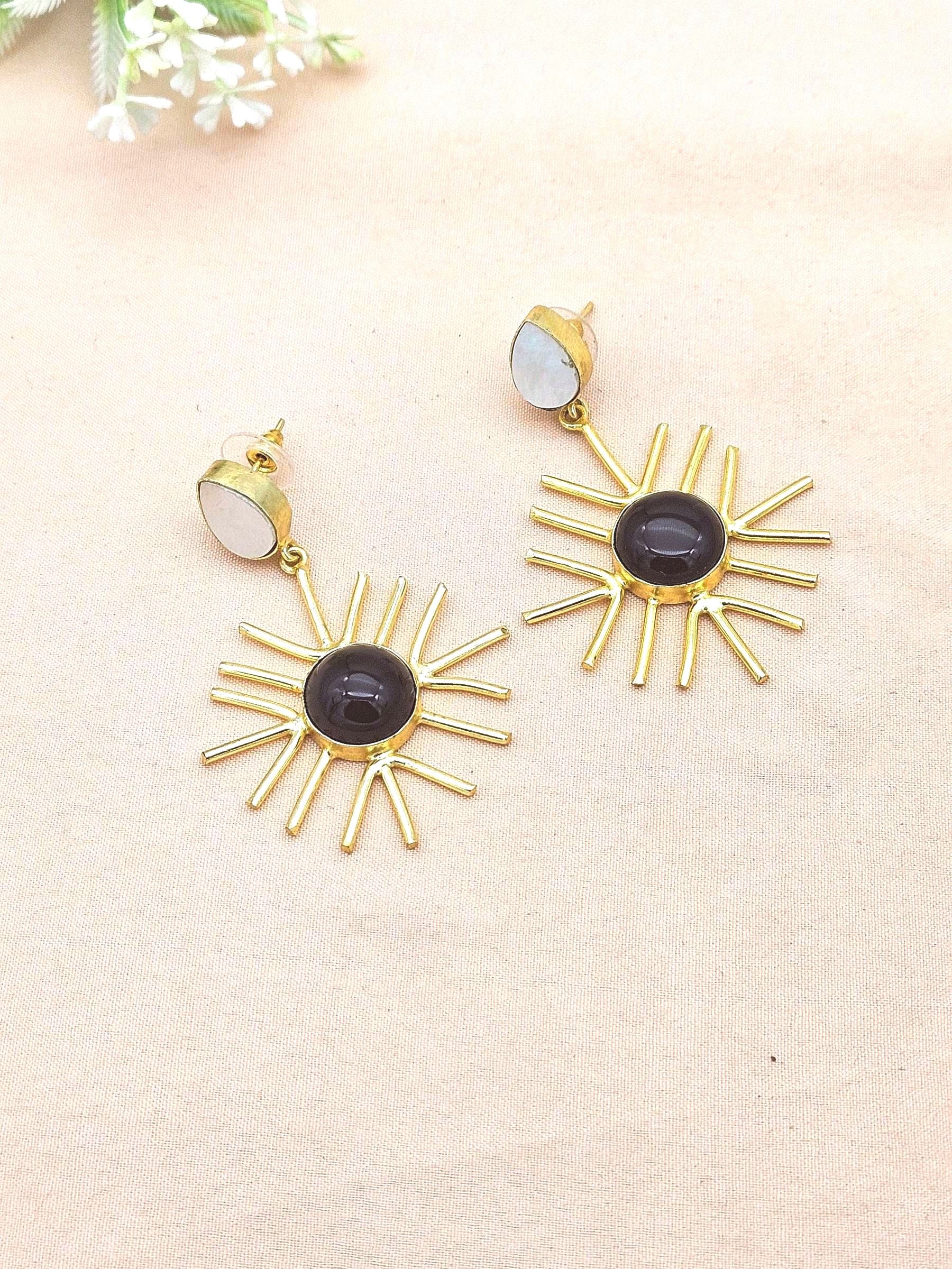 Gold Plated Brass Dangle Earrings –  Semi Precious Stone Handcrafted Jewelry