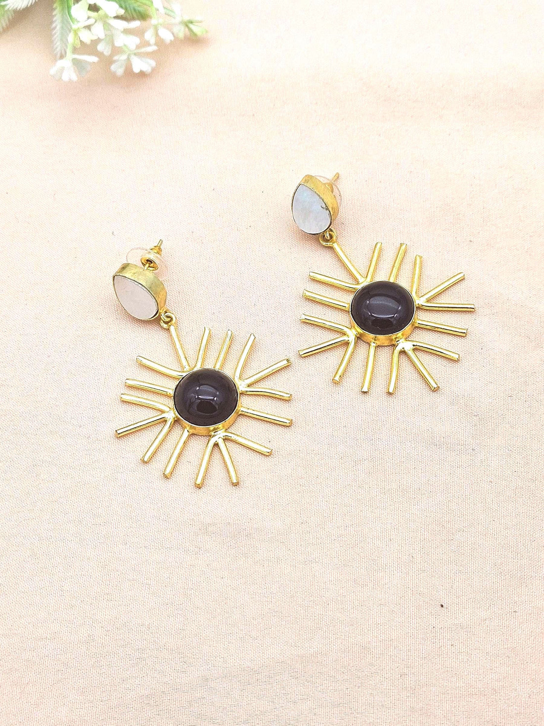 Gold Plated Brass Dangle Earrings –  Semi Precious Stone Handcrafted Jewelry