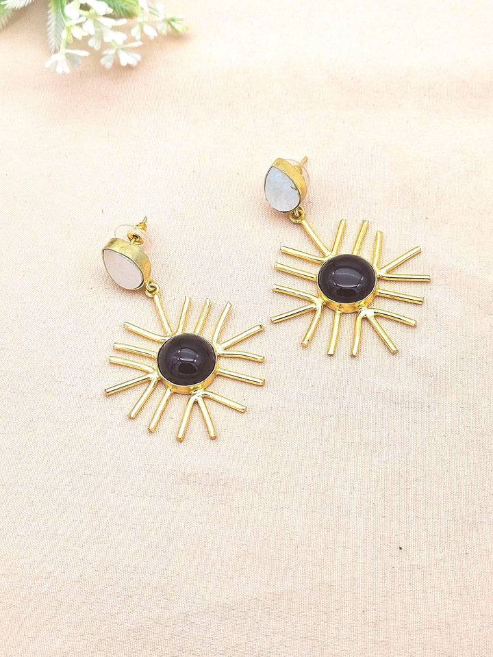 Gold Plated Brass Dangle Earrings –  Semi Precious Stone Handcrafted Jewelry