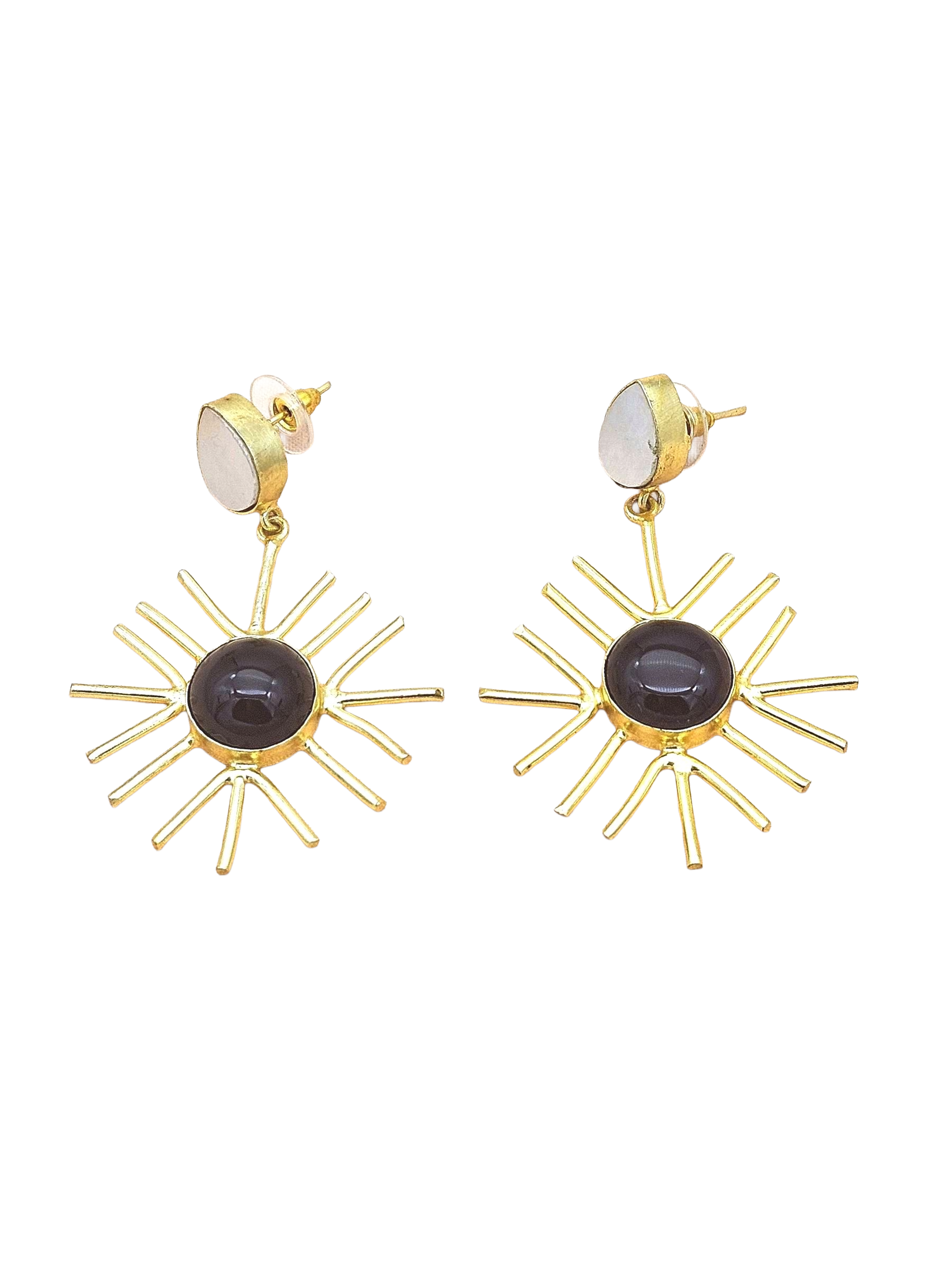 Gold Plated Brass Dangle Earrings –  Semi Precious Stone Handcrafted Jewelry