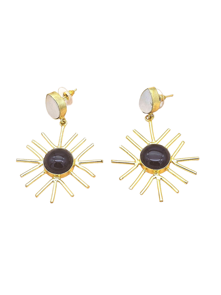 Gold Plated Brass Dangle Earrings –  Semi Precious Stone Handcrafted Jewelry