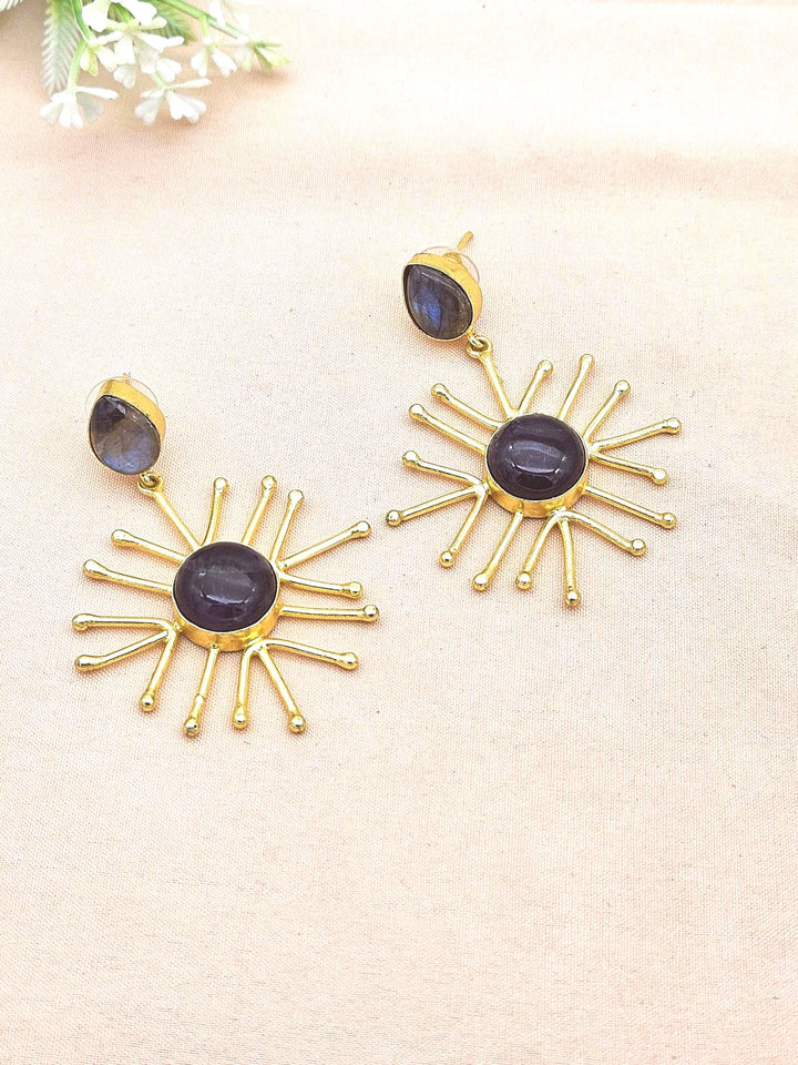 Gold Plated Brass Dangle Earrings –  Semi Precious Stone Handcrafted Jewelry