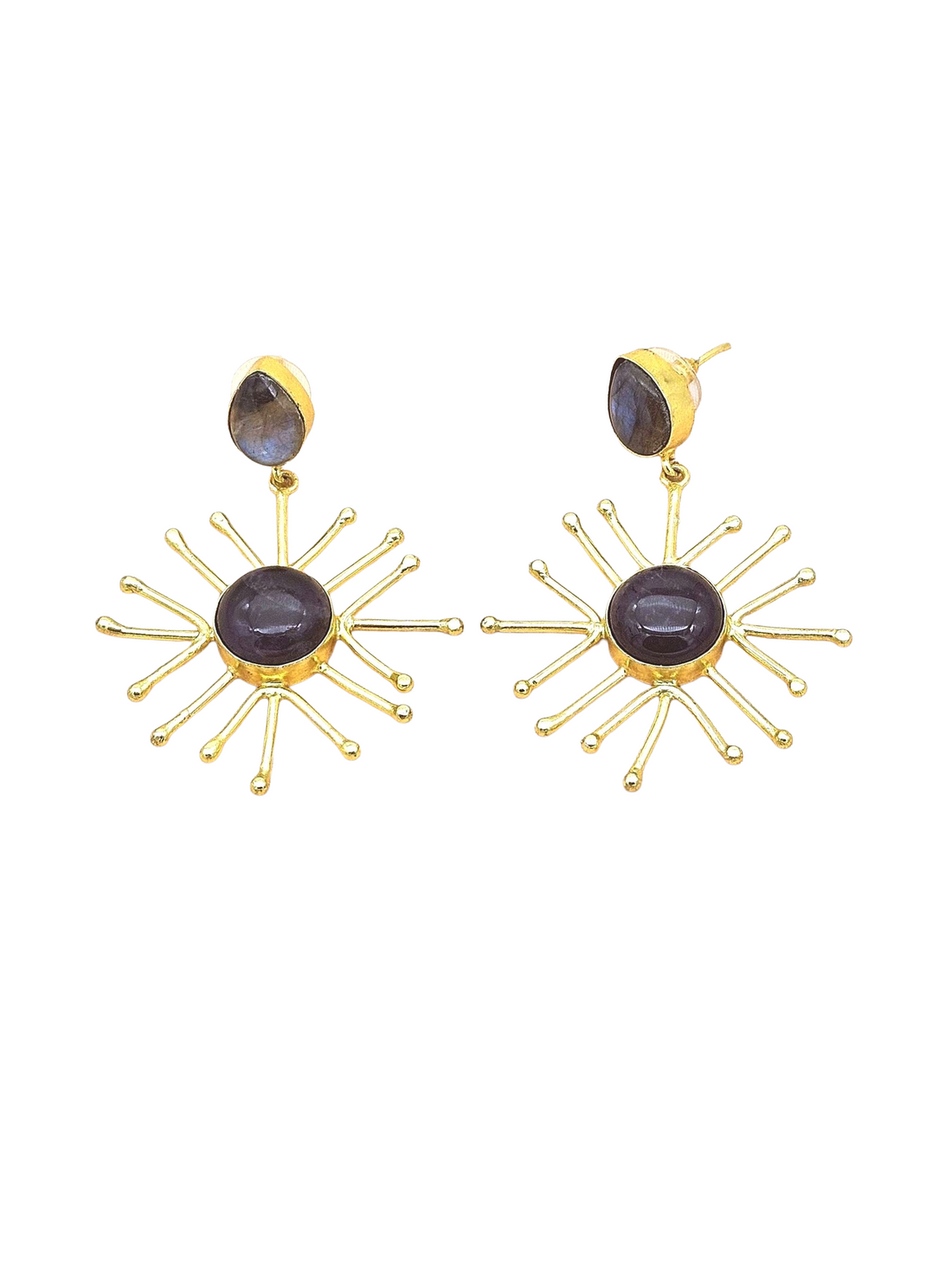 Gold Plated Brass Dangle Earrings –  Semi Precious Stone Handcrafted Jewelry