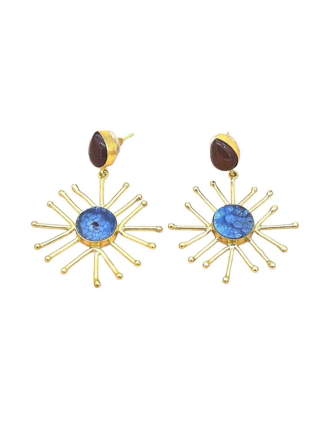 Gold Plated Brass Dangle Earrings –  Semi Precious Stone Handcrafted Jewelry