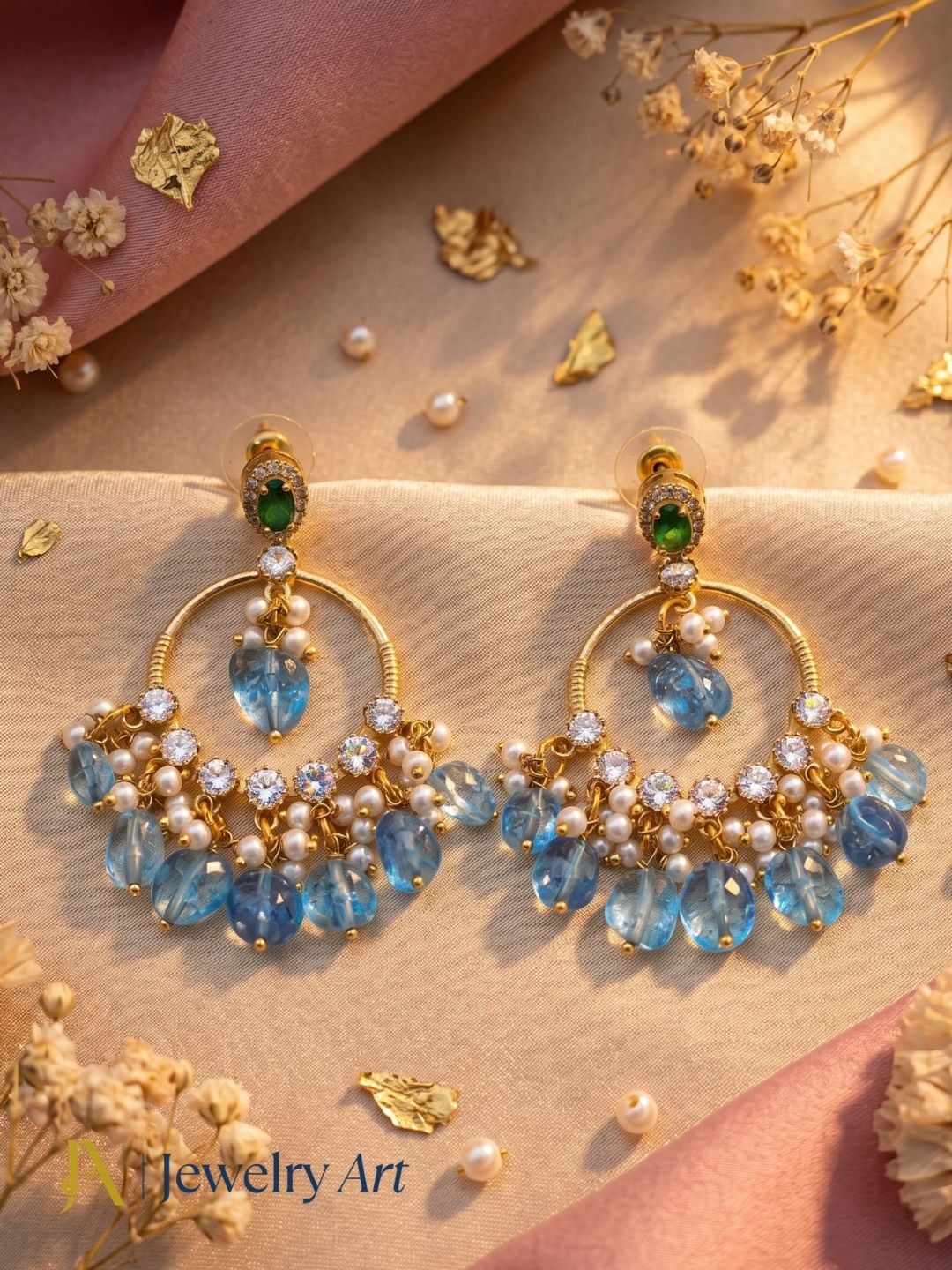 Creative arrangement of Moissanite, jade bead and pearl dangle earrings
