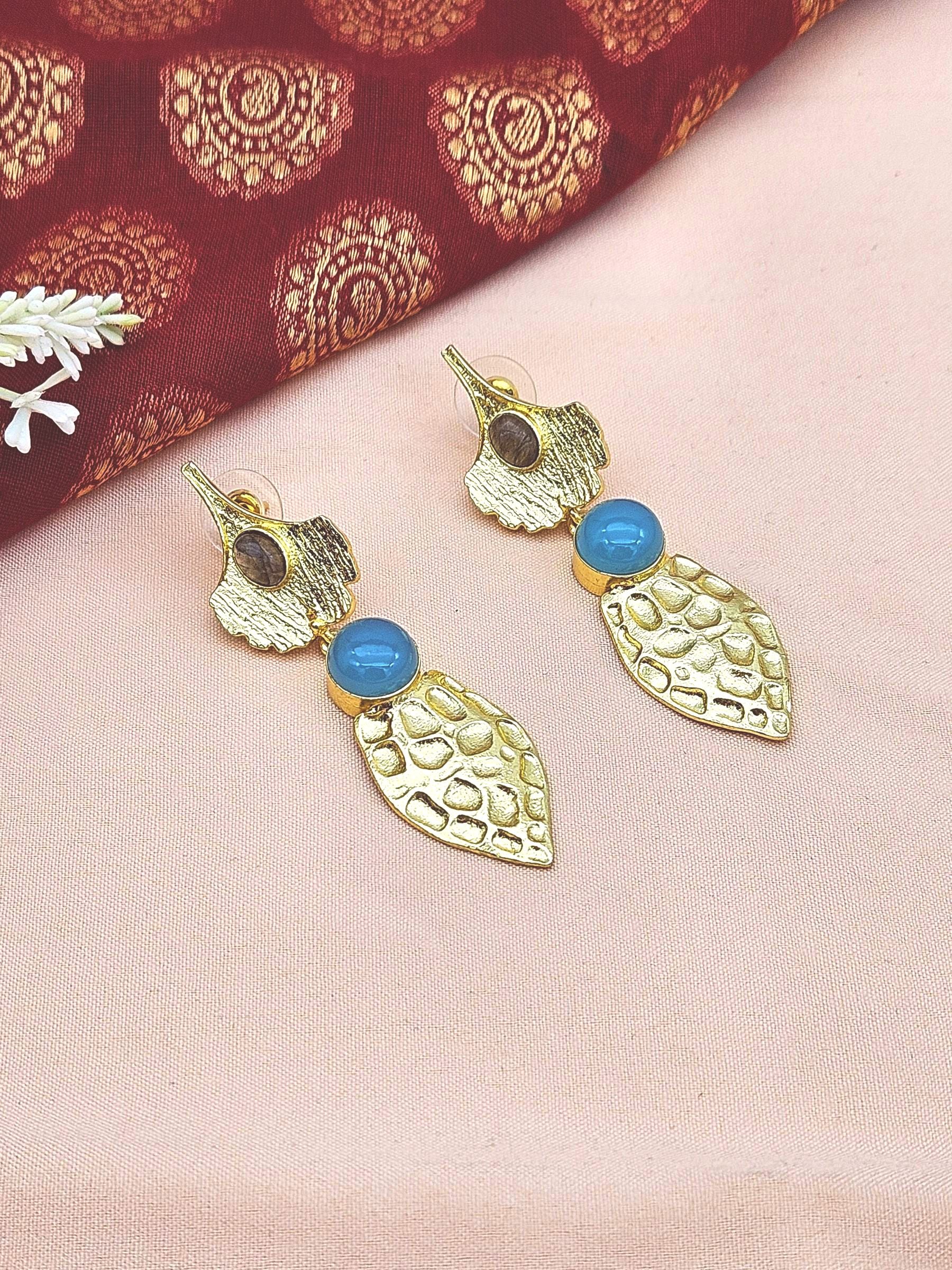 Gorgeous Gold plated Labradorite Chalcedony  Charming Designer Dangle Drop Earrings
