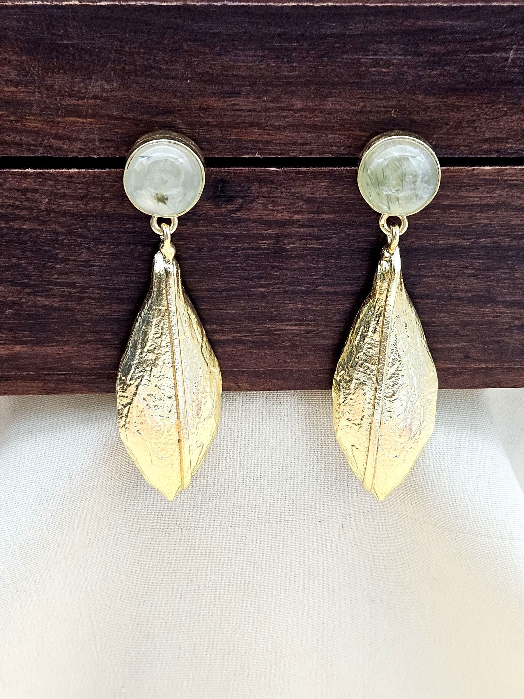 Gorgeous Handcrafted  Gold plated Prehnite Charming Designer Dangle Drop Earrings