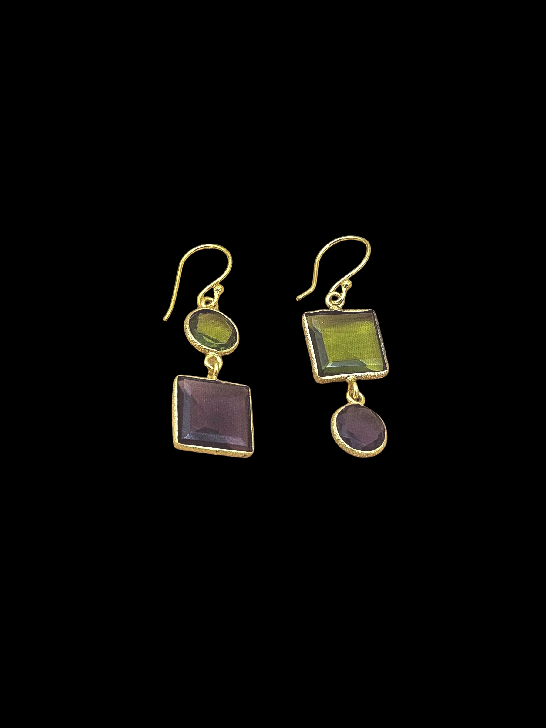 Gold Plated Brass Dangle Earrings – Imitation stone Handcrafted Jewelry