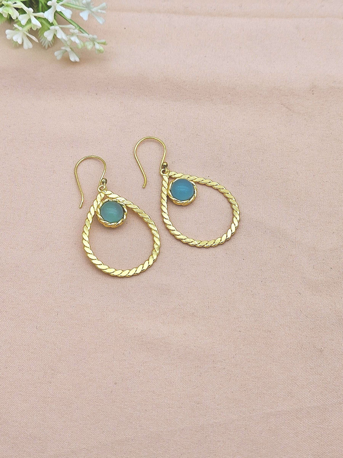 Gold Plated Brass Dangle Earrings – Semi Precious stone Handcrafted Jewelry