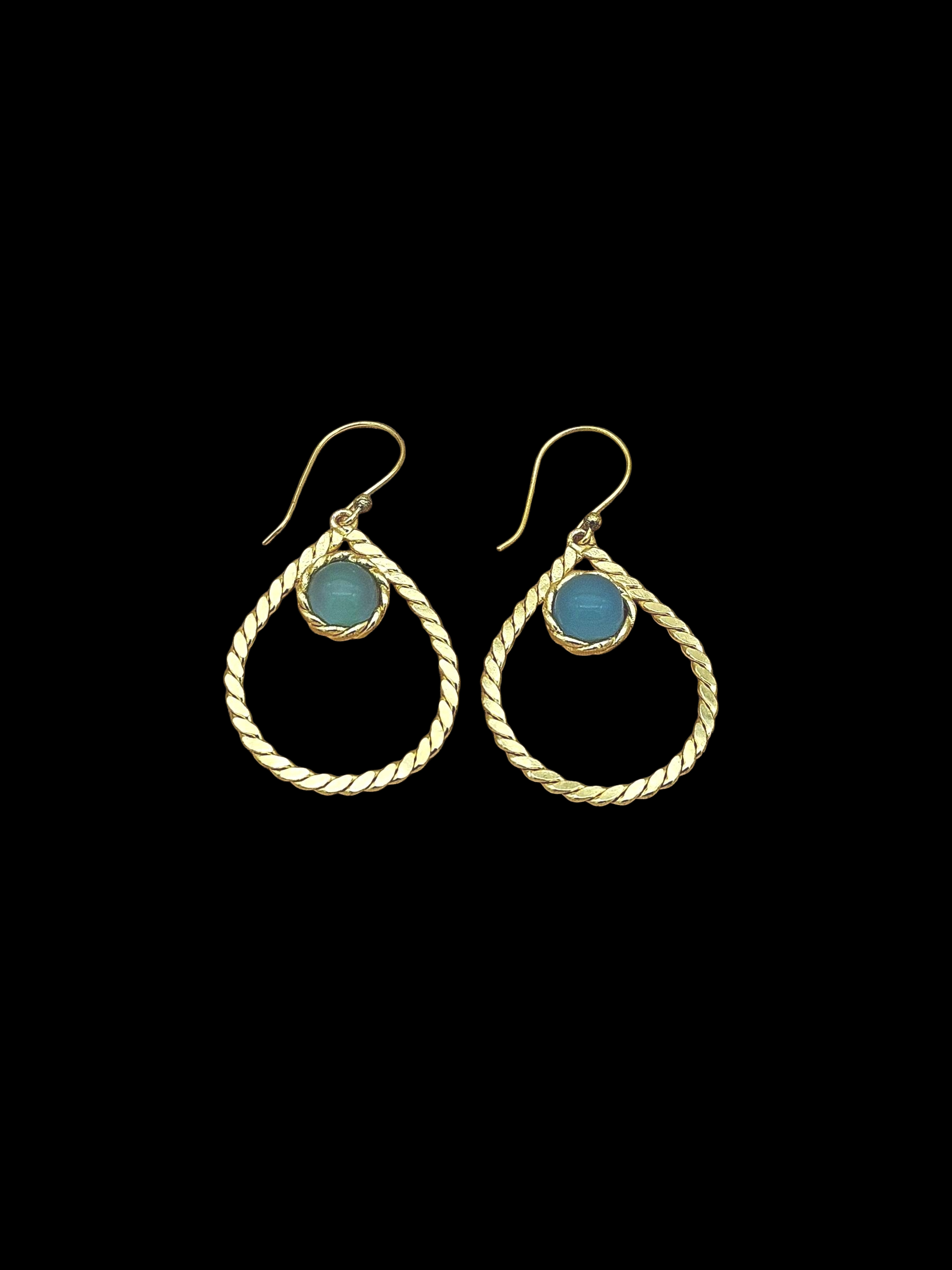 Gold Plated Brass Dangle Earrings – Semi Precious stone Handcrafted Jewelry