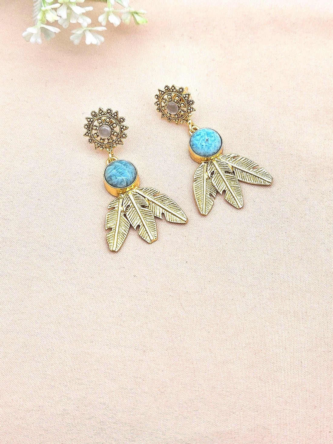 Gold Plated Brass Dangle Earrings – Semi Precious Gem Stone Handcrafted Jewelry
