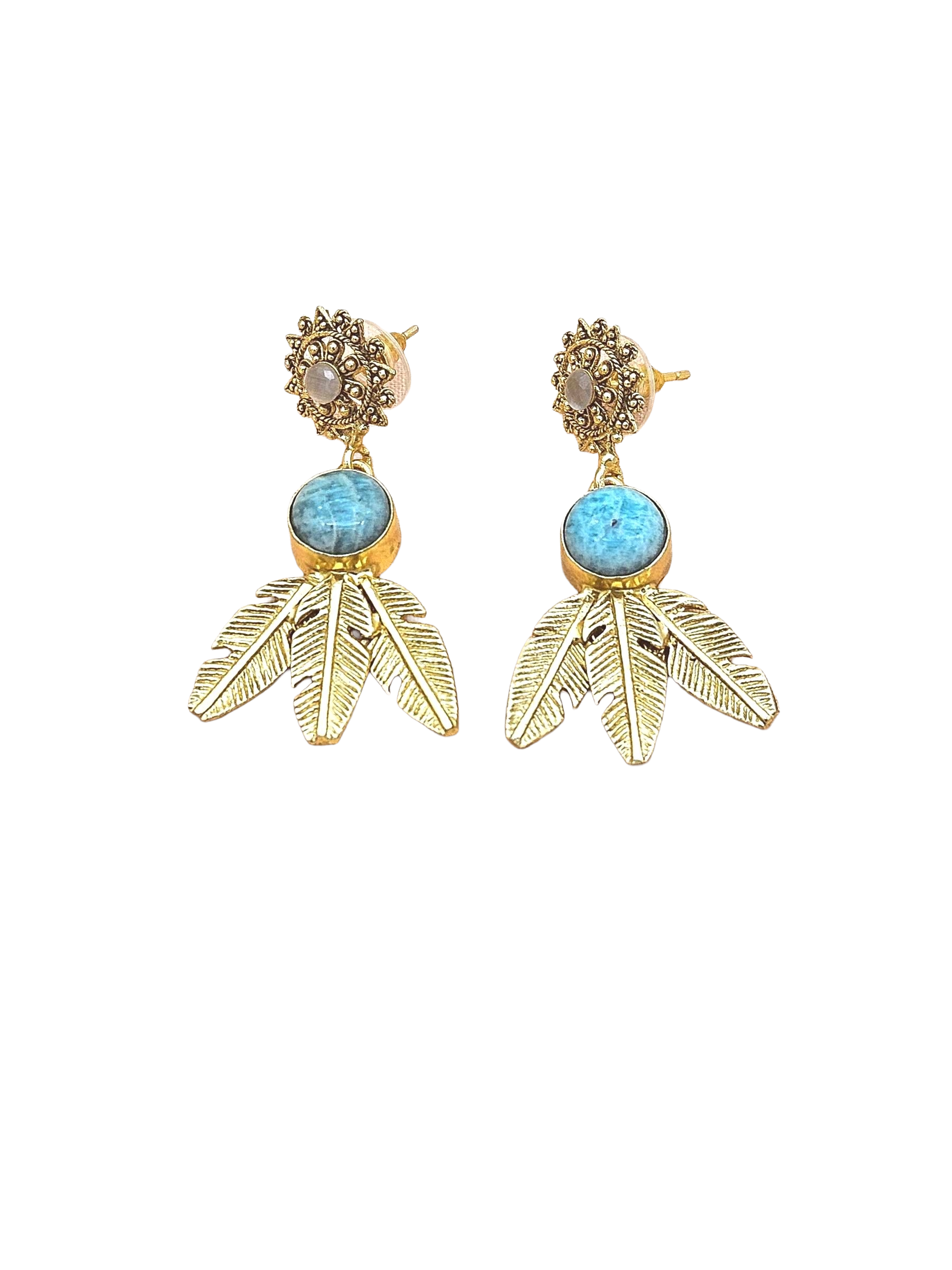 Gold Plated Brass Dangle Earrings – Semi Precious Gem Stone Handcrafted Jewelry