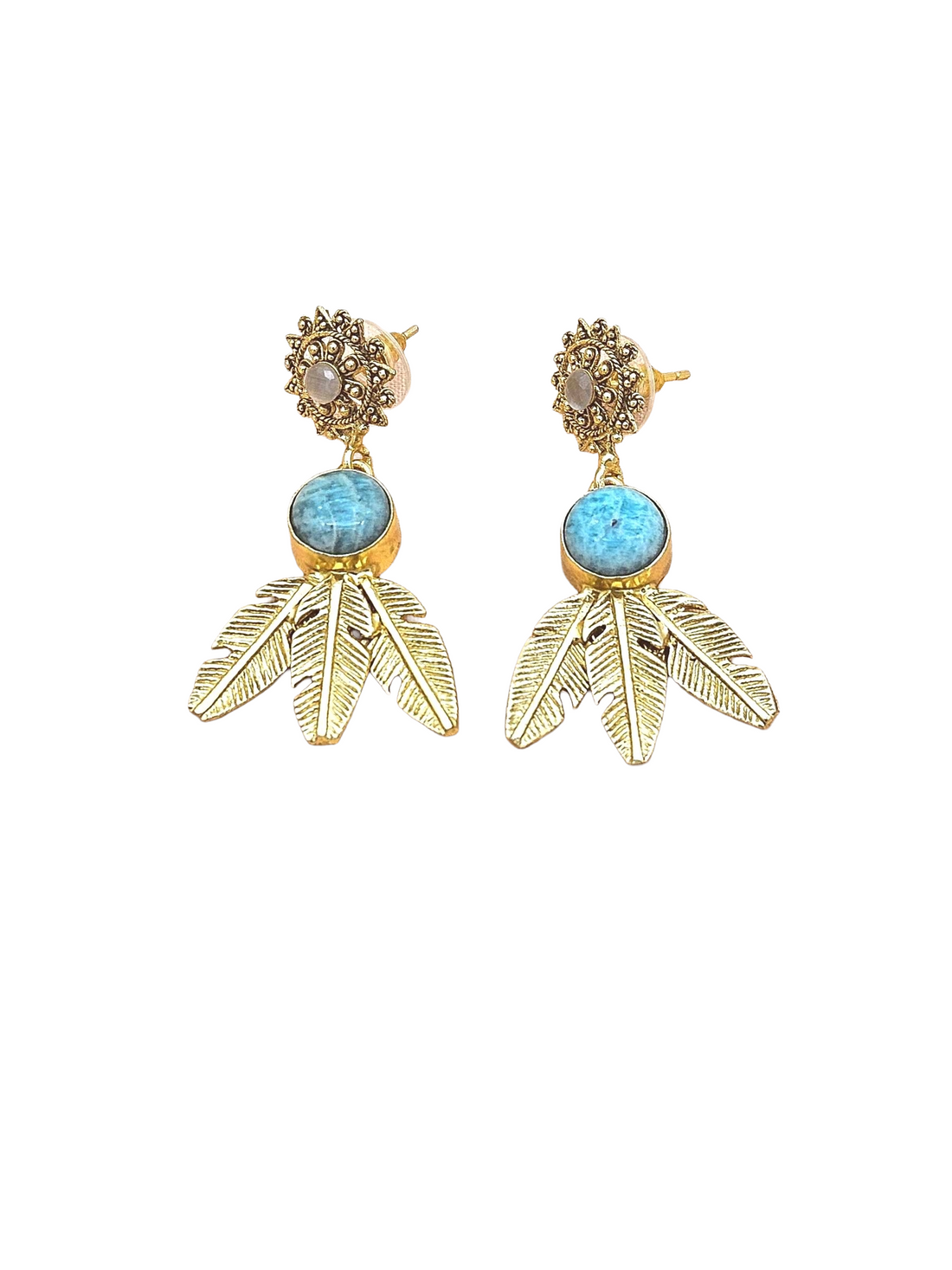 Gold Plated Brass Dangle Earrings – Semi Precious Gem Stone Handcrafted Jewelry