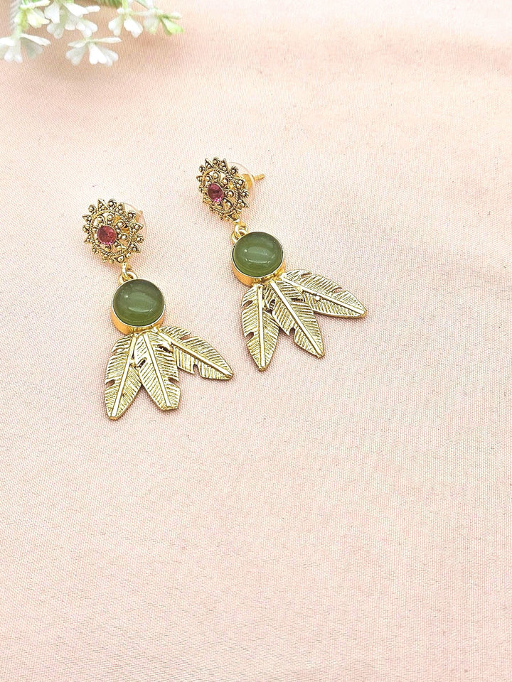 Gold Plated Brass Dangle Earrings – Semi Precious Gem Stone Handcrafted Jewelry