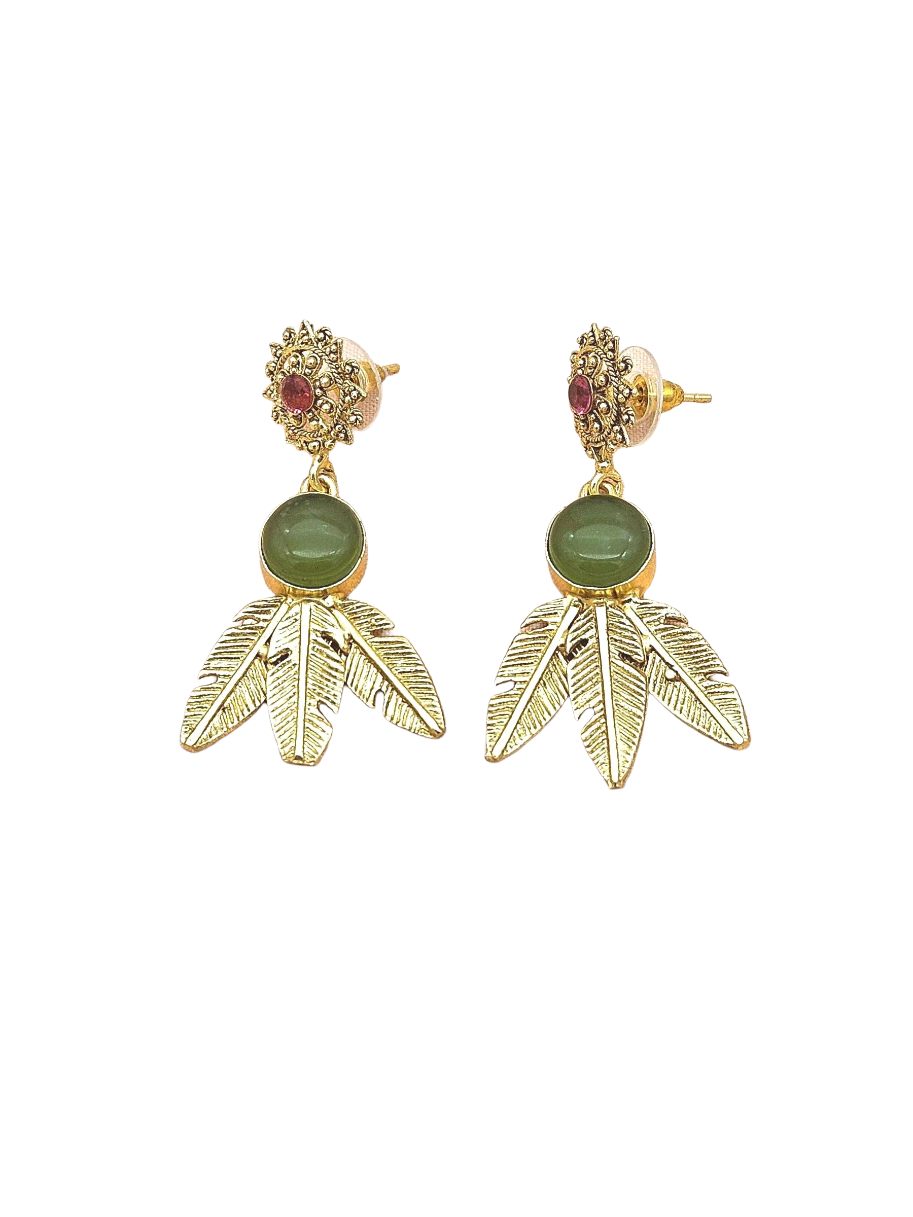 Gold Plated Brass Dangle Earrings – Semi Precious Gem Stone Handcrafted Jewelry