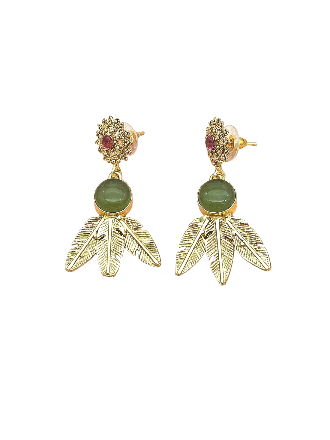 Gold Plated Brass Dangle Earrings – Semi Precious Gem Stone Handcrafted Jewelry