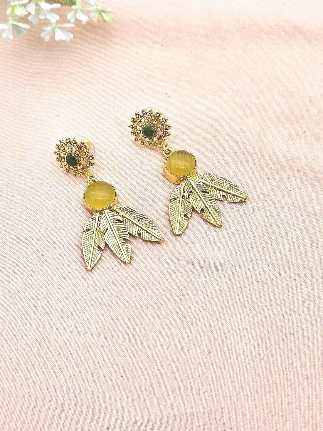Gold Plated Brass Dangle Earrings – Semi Precious Gem Stone Handcrafted Jewelry