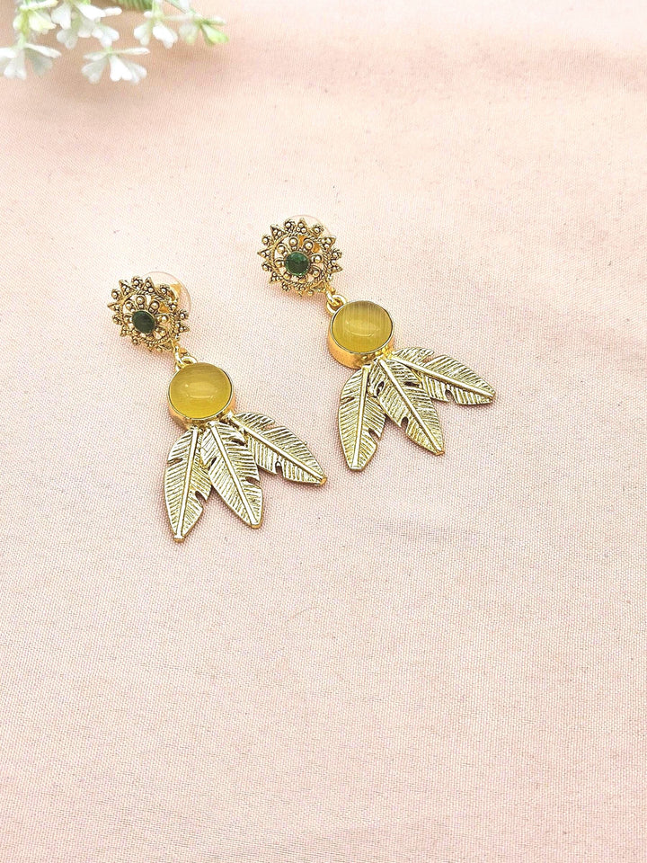 Gold Plated Brass Dangle Earrings – Semi Precious Gem Stone Handcrafted Jewelry