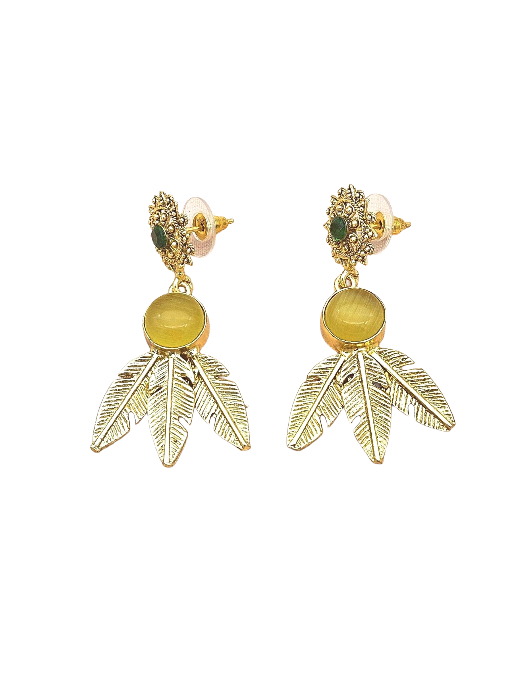 Gold Plated Brass Dangle Earrings – Semi Precious Gem Stone Handcrafted Jewelry