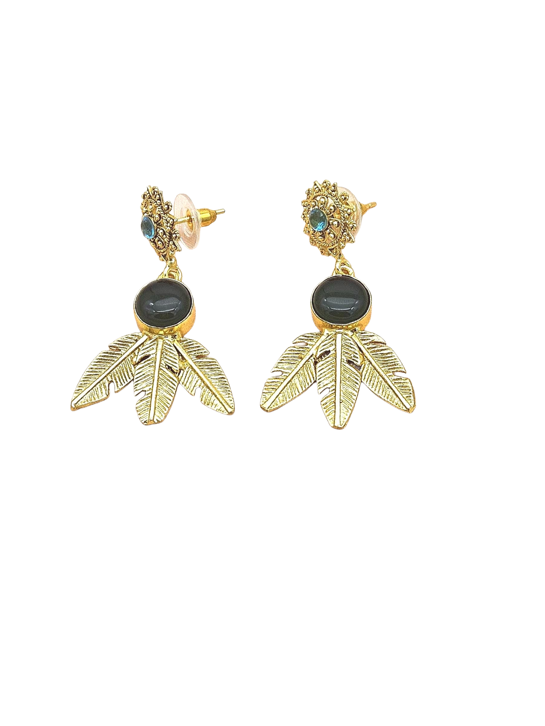 Gold Plated Brass Dangle Earrings – Semi Precious / Imitation Stone Handcrafted Jewelry