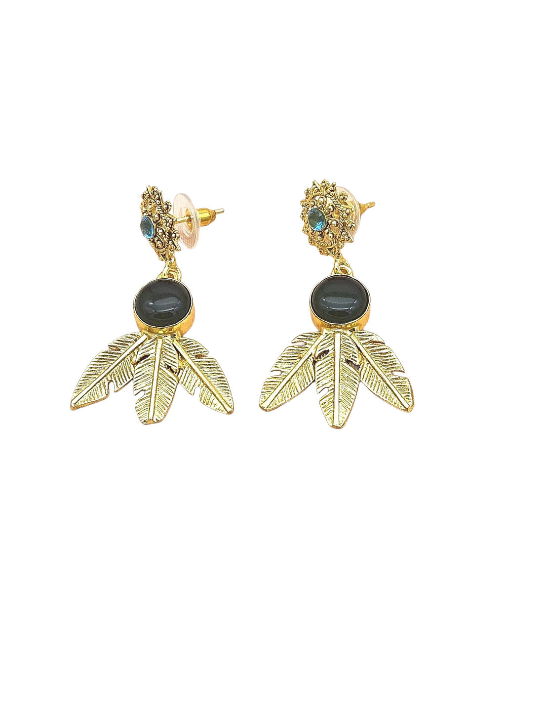 Gold Plated Brass Dangle Earrings – Semi Precious / Imitation Stone Handcrafted Jewelry