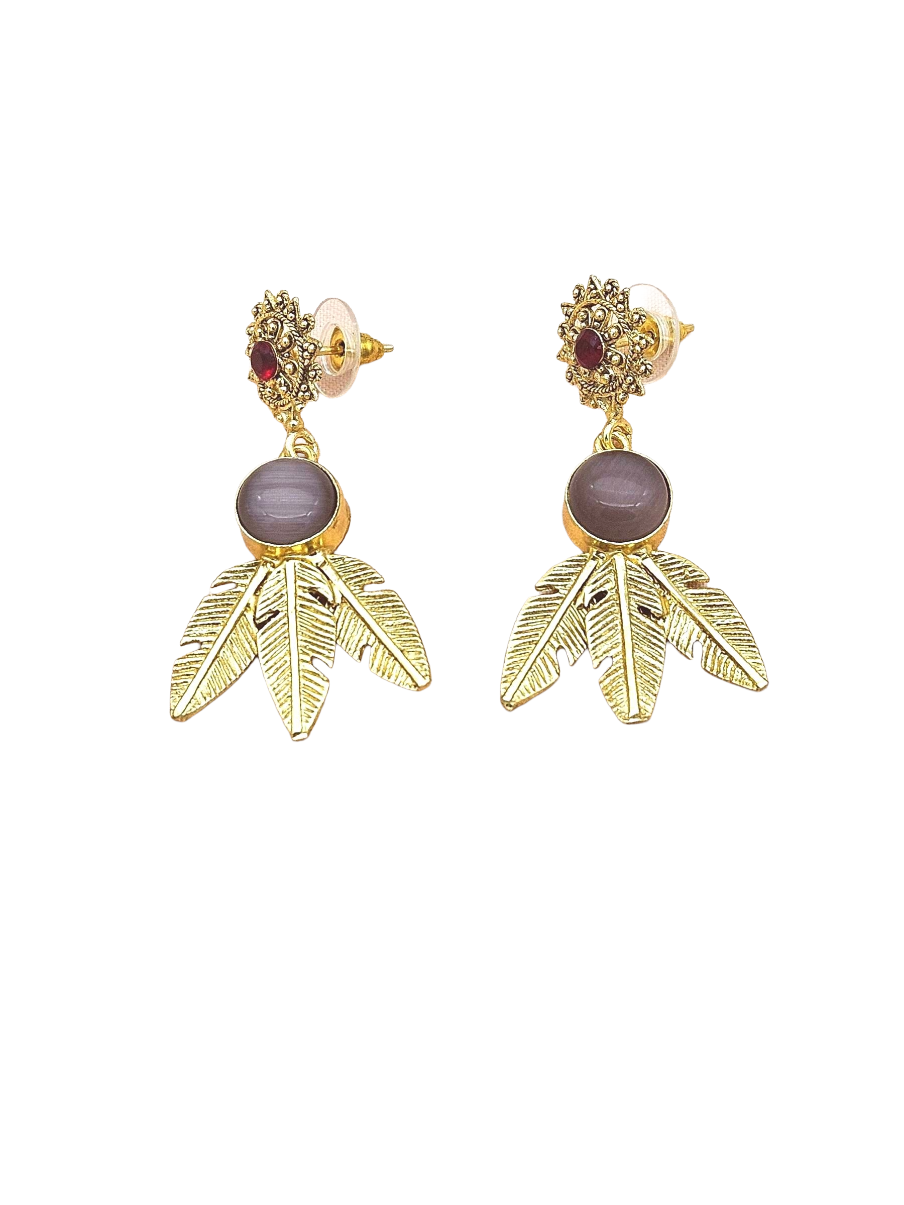 Gold Plated Brass Dangle Earrings – Semi Precious / Imitation Stone Handcrafted Jewelry