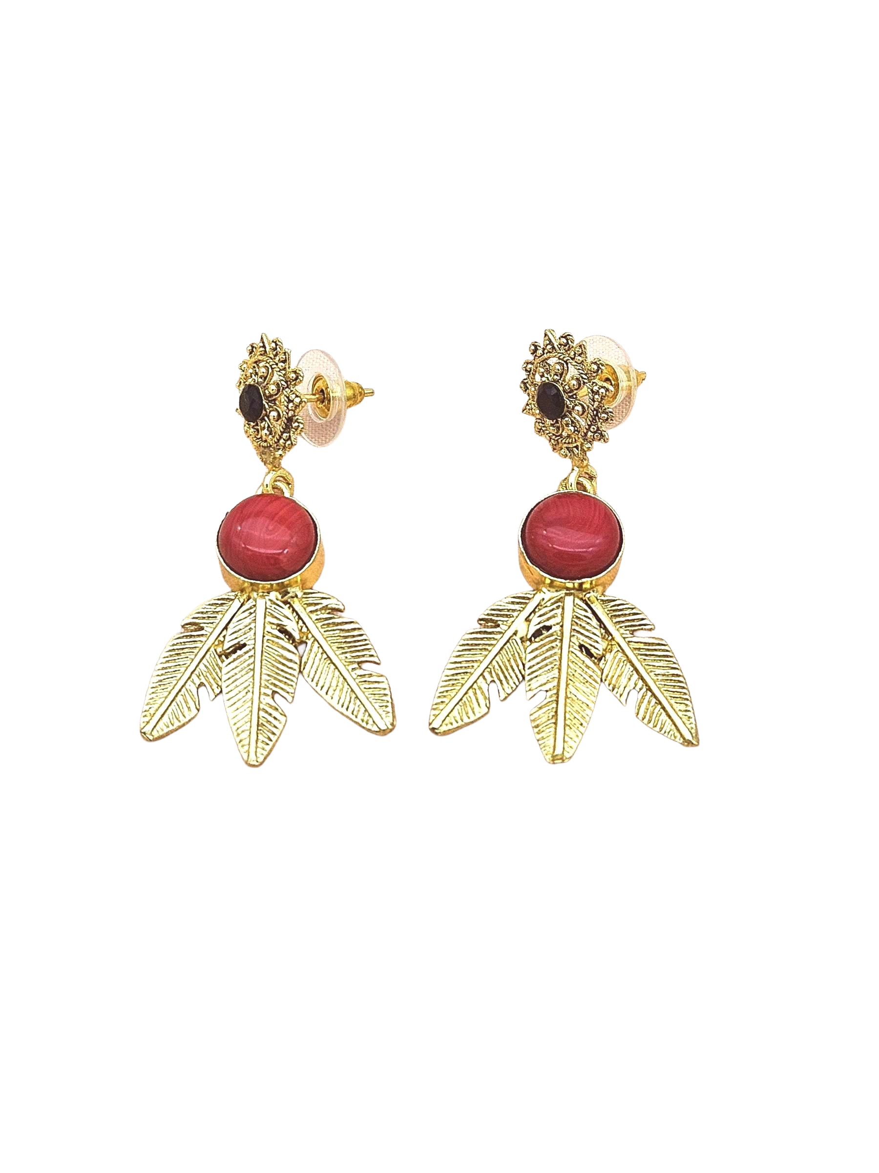 Gold Plated Brass Dangle Earrings –  Imitation Stone Handcrafted Jewelry