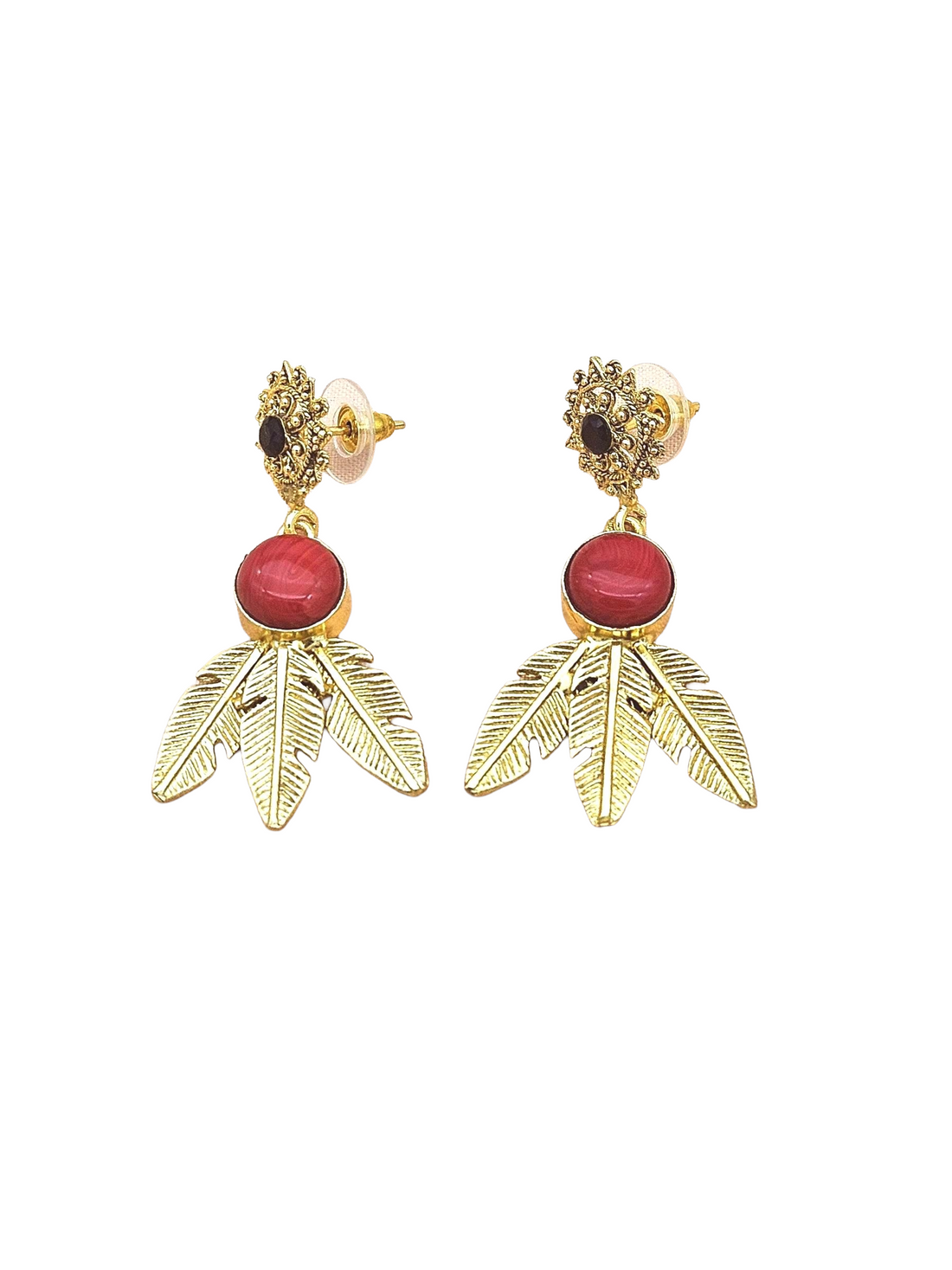 Gold Plated Brass Dangle Earrings –  Imitation Stone Handcrafted Jewelry
