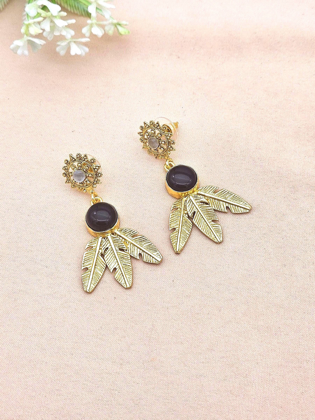 Gold Plated Brass Dangle Earrings –  Semi Precious/Imitation Stone Handcrafted Jewelry