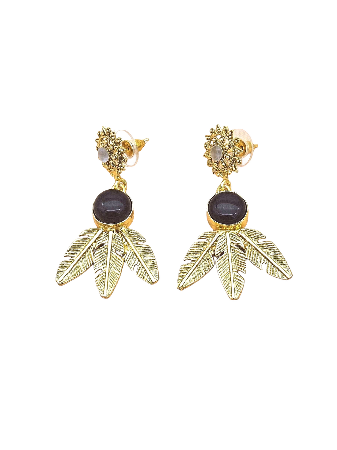 Gold Plated Brass Dangle Earrings –  Semi Precious/Imitation Stone Handcrafted Jewelry