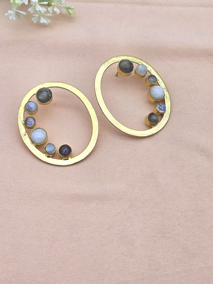 Gold Plated Brass Hoop Earrings –Semi Precious Gem stone Handcrafted Jewelry