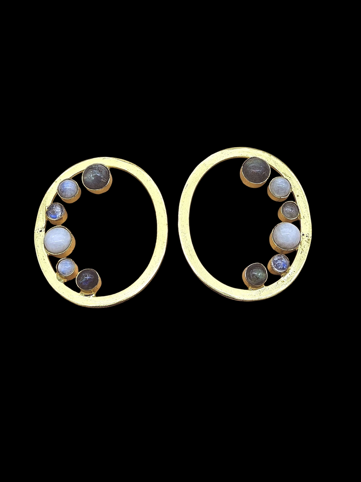 Gold Plated Brass Hoop Earrings –Semi Precious Gem stone Handcrafted Jewelry