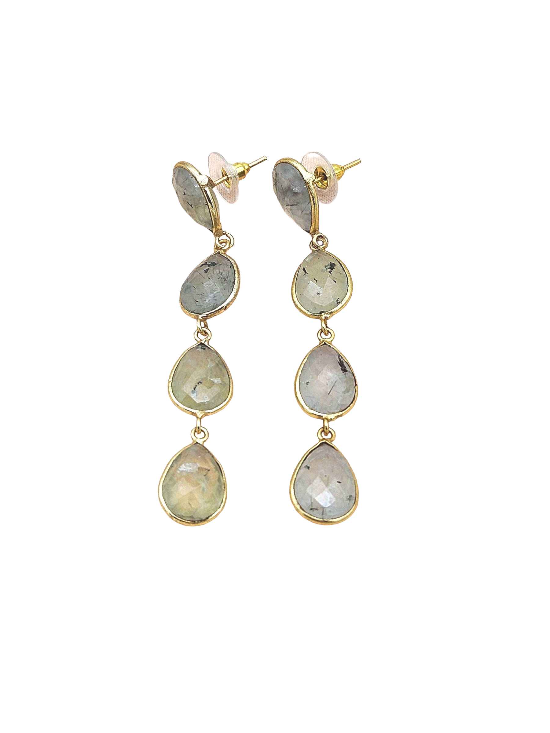 Amazing Gold Plated Fine Prehnite Bezel Setting Designer Light Weight Long Dangle Drop Earrings