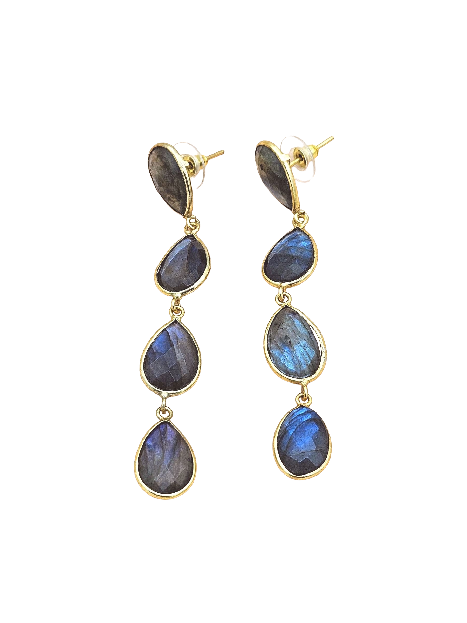 Amazing Gold Plated Fine Labradorite Bezel Setting Designer Light Weight Long Dangle Drop Earrings