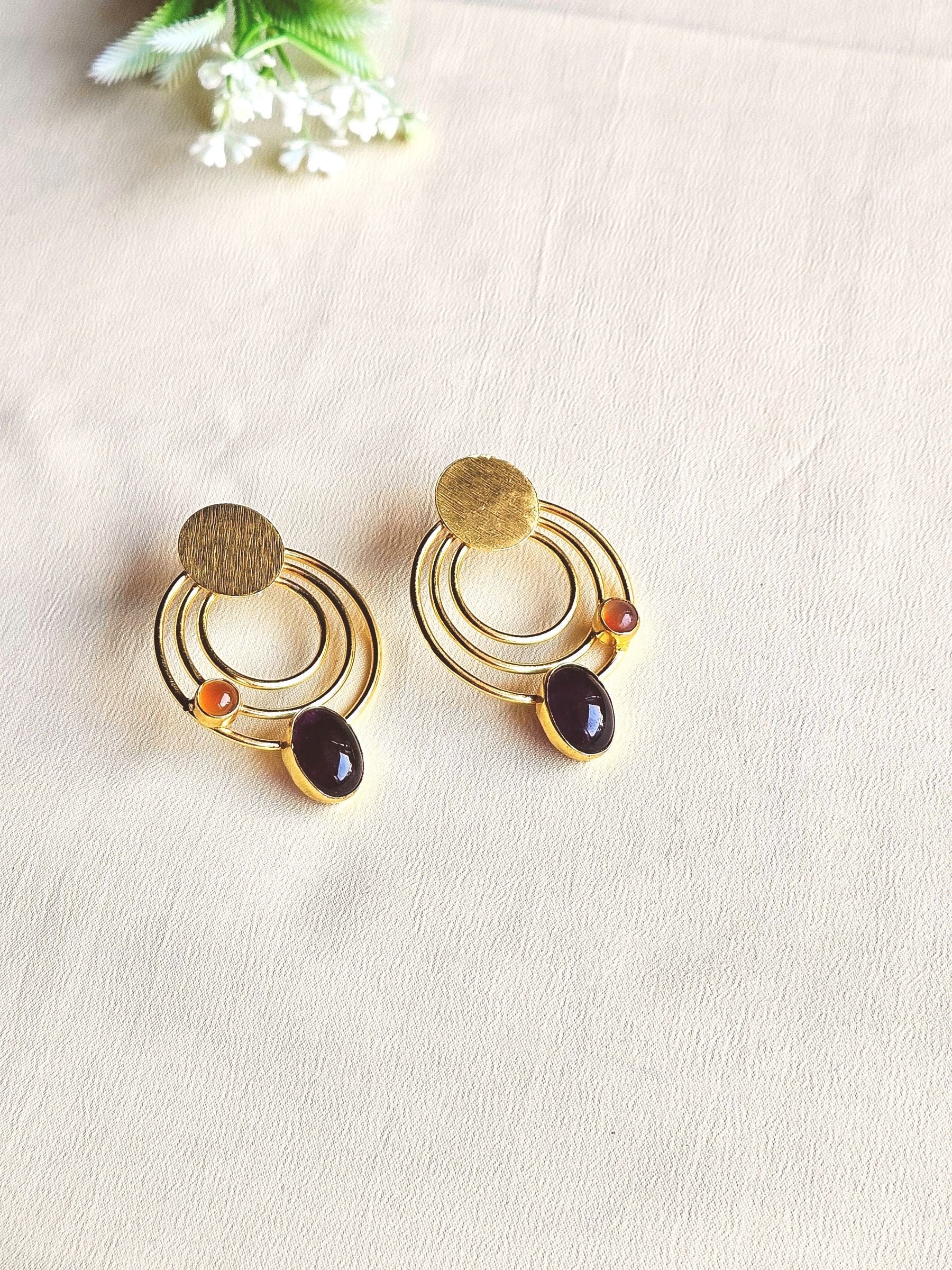 Attractive Gold plated Semi Precious Stone Cute designer Statement Earrings