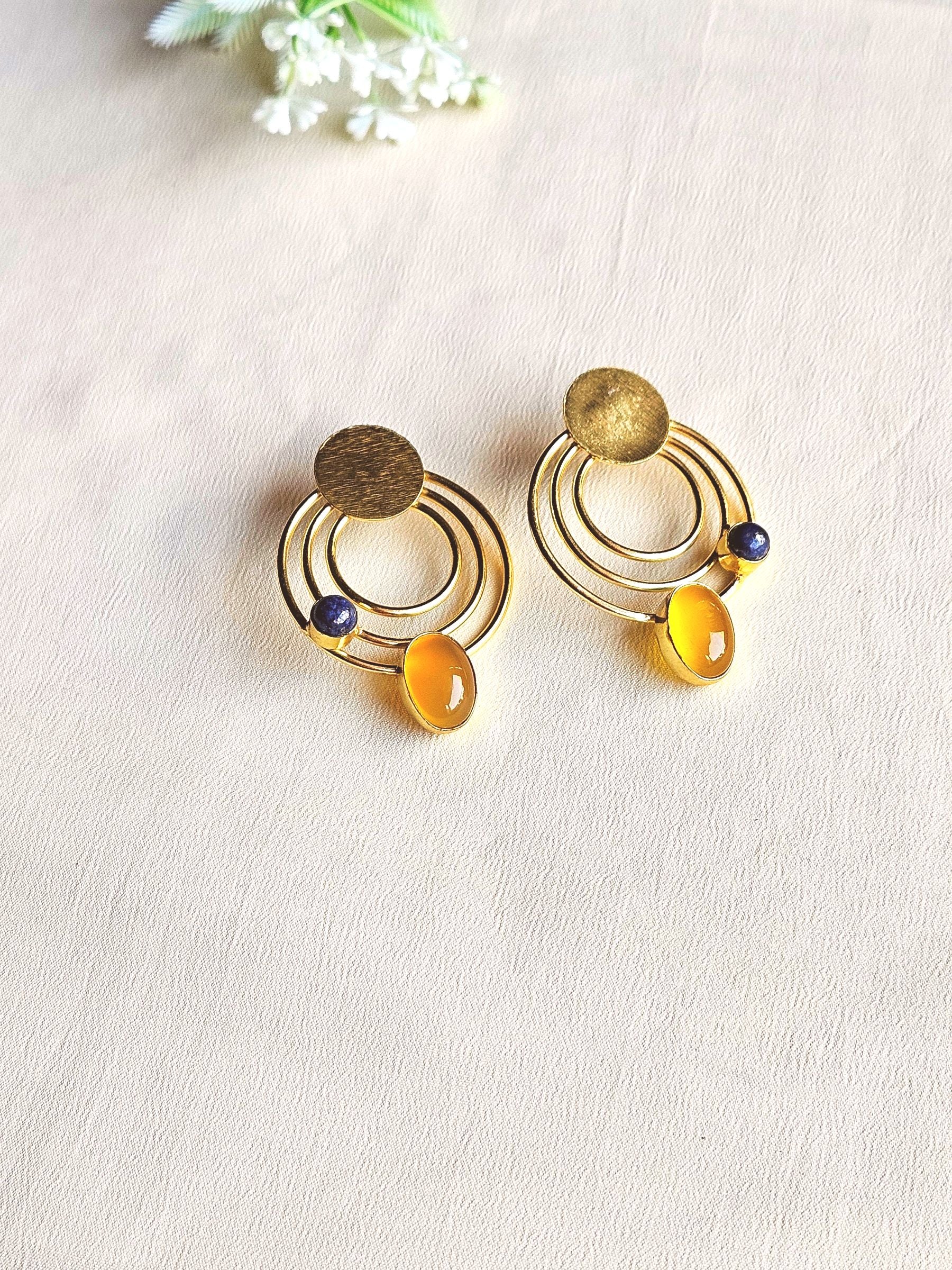 Attractive Gold plated Semi Precious Stone Cute designer Statement Earrings