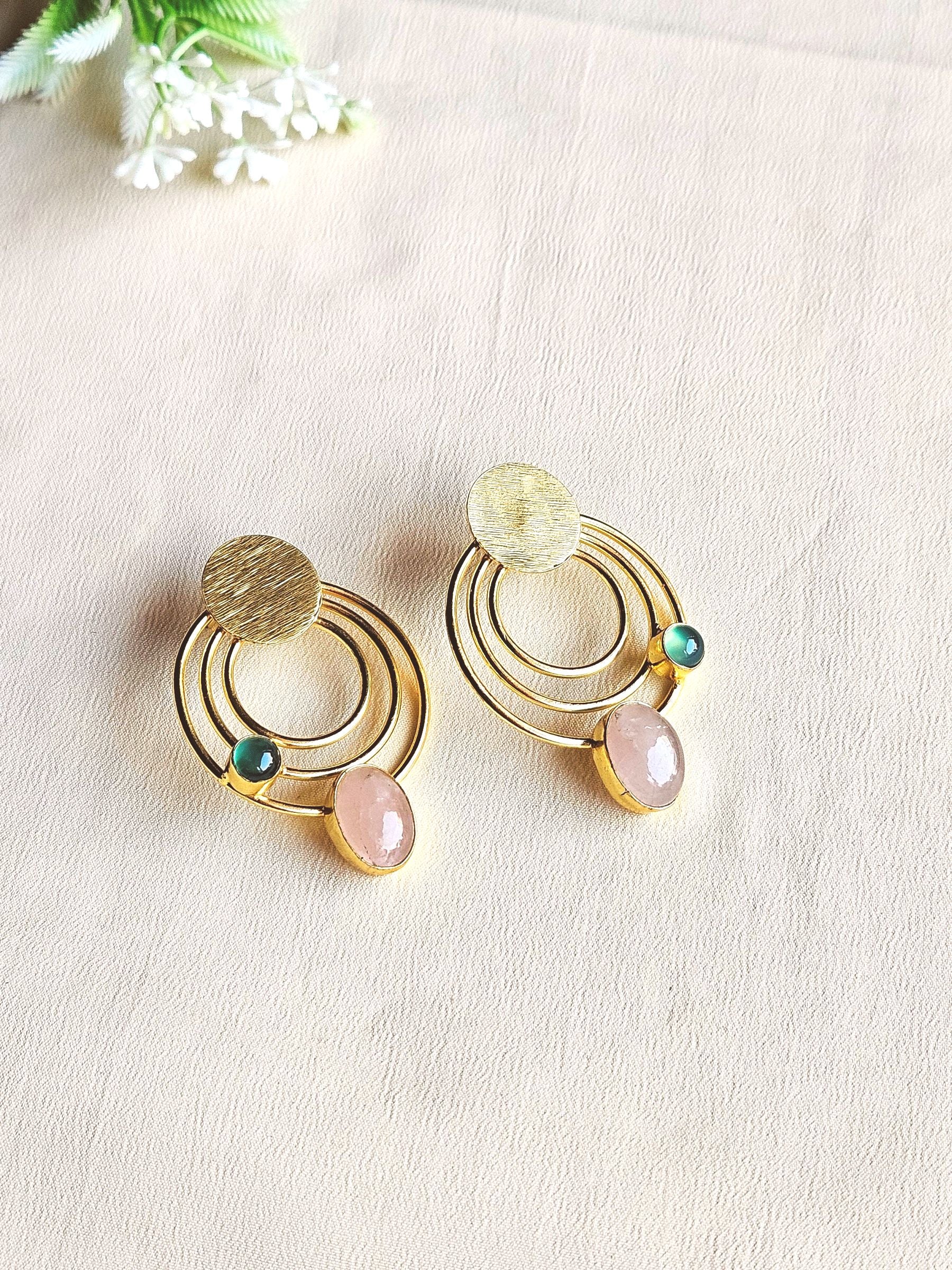 Attractive Gold plated Semi Precious Stone Cute designer Statement Earrings