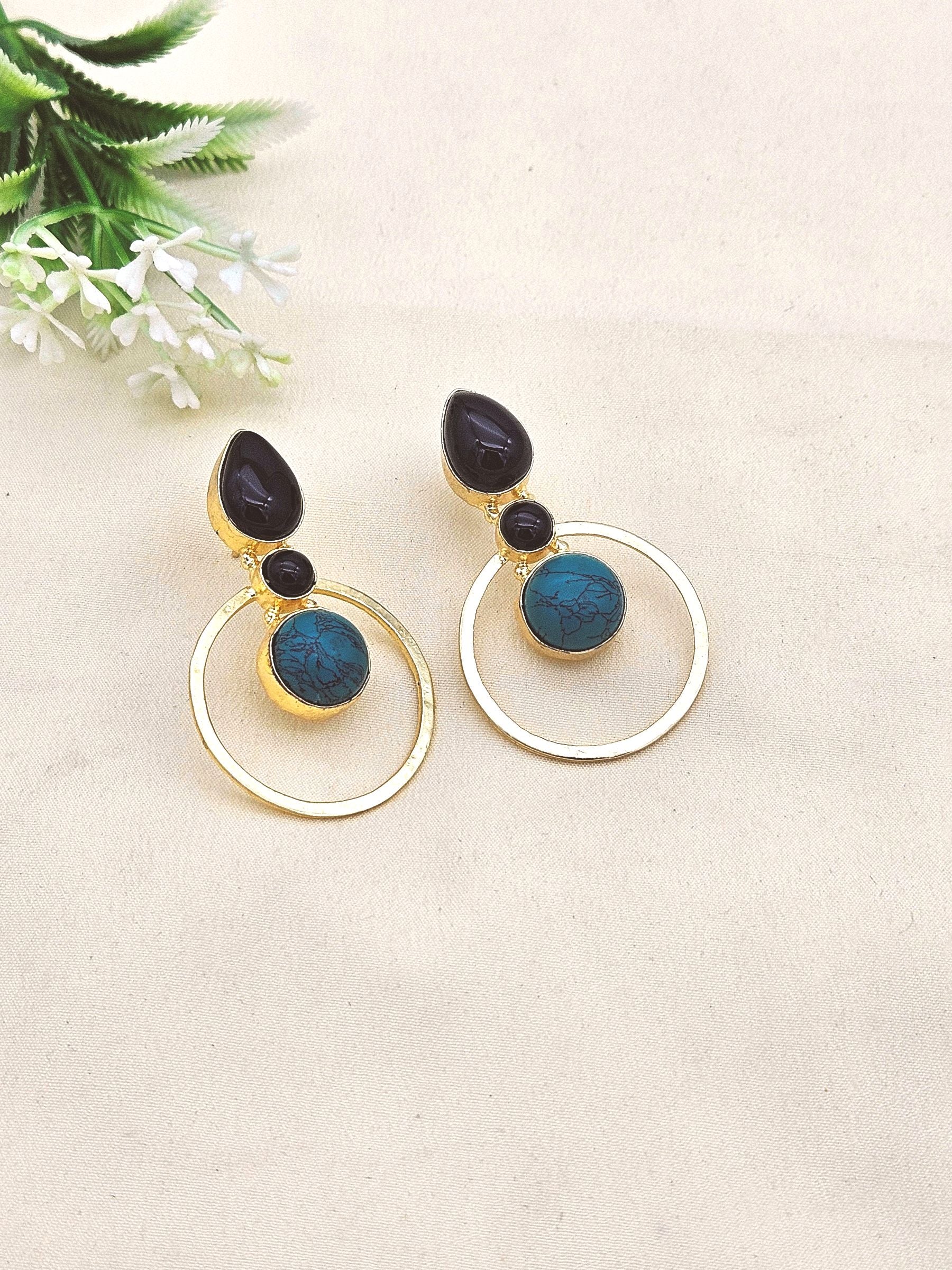 Amazing Gold plated Semi Precious Stone attractive designer Costume Statement Earrings
