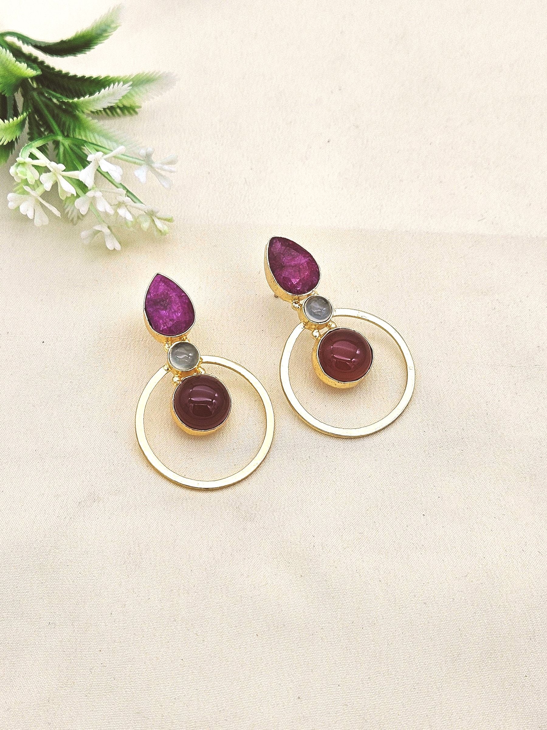 Amazing Gold plated Semi Precious Stone attractive designer Costume Statement Earrings