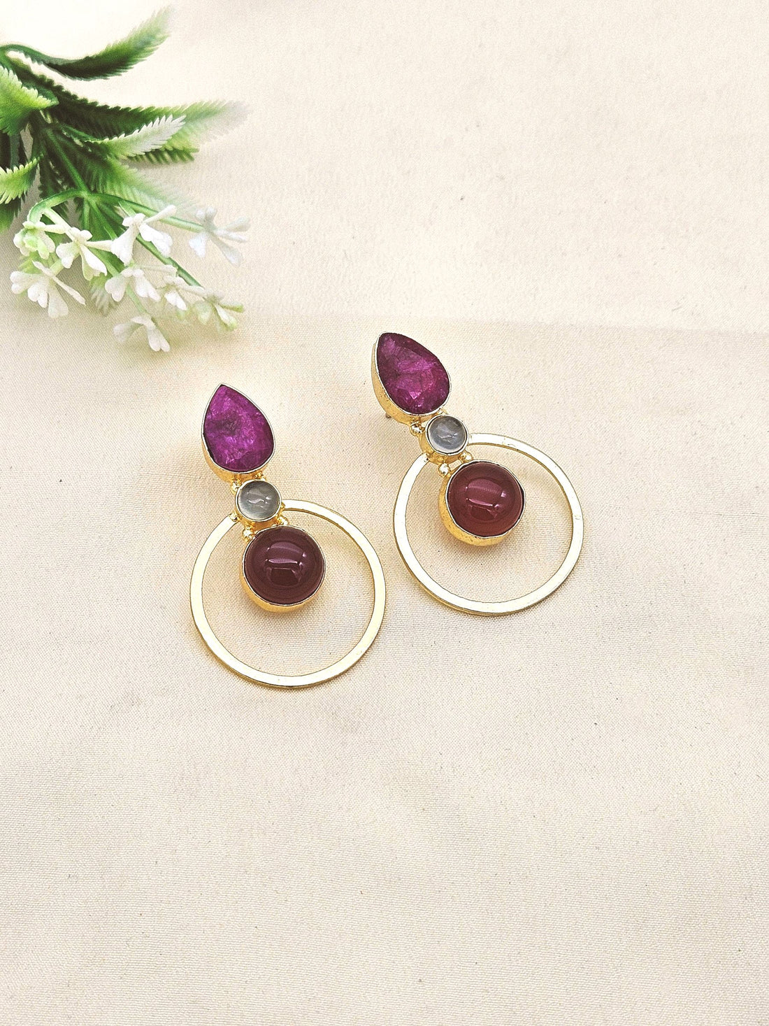 Amazing Gold plated Semi Precious Stone attractive designer Costume Statement Earrings